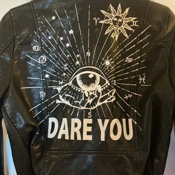 Boutique Black Vegan Leather Moto Jacket with Studded & Zipper Details Small - Picture 2 of 12